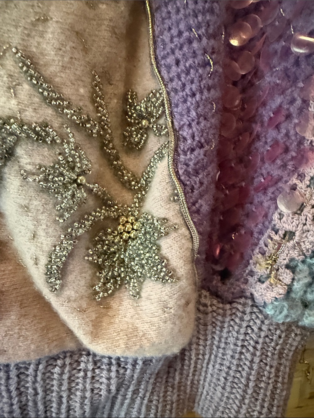Vintage Cache handmade Lavender Boho Embellished beaded crochet Crewneck Sweater - Picture 4 of 14